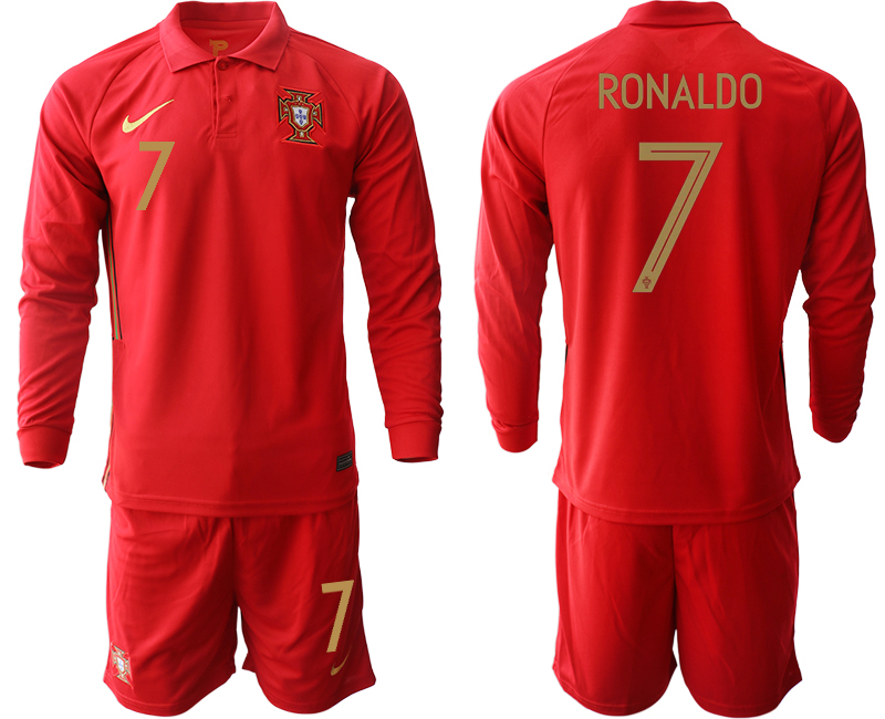 Men 2021 European Cup Portugal home red Long sleeve #7 Soccer Jersey2